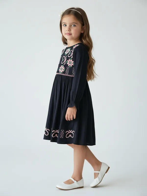 Bella_Moda_Girls_Woven_Embroidered_Long_Sleeve_Fit_And_Flare_Dress