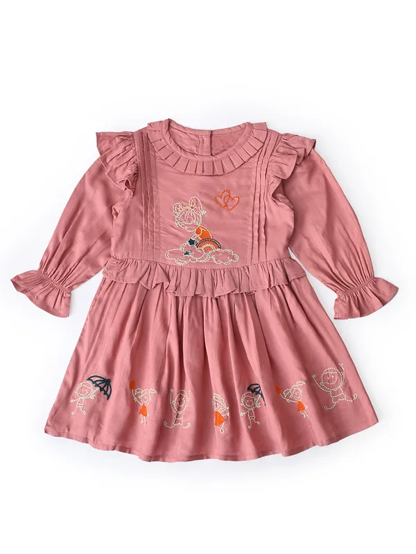 Baby_Girls_Embroidered_Cotton_Dress_With_Full_Sleeves_And_Floral_Print_Rust