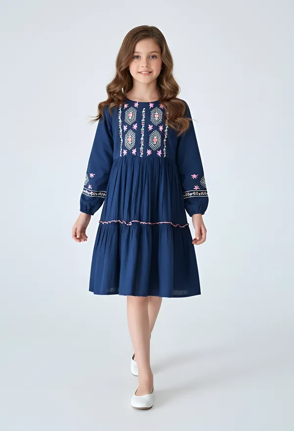 Bella_Moda_Cotton_Woven_Full_Sleeve_Floral_Embroidered_Fit_And_Flare_Dress_Navy_Blue