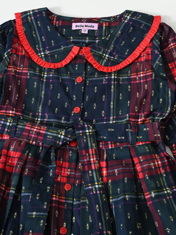 Bella_Moda_Cotton_Woven_Girls_Checked_Cotton_Dress_With_Peter_Pan_Collar_And_Waist_Tie