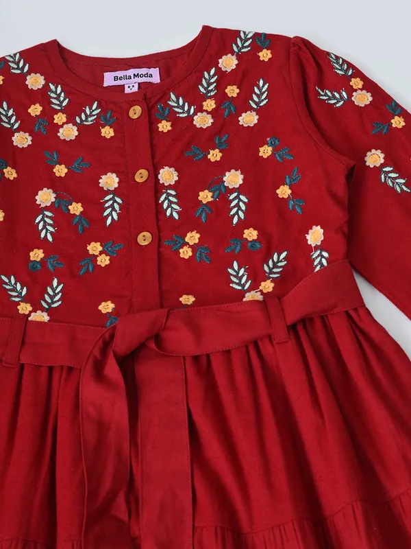 Bella_Moda_Cotton_Woven_Full_Sleeve_Floral_Embroidered_Fit_And_Flare_Dress_Red