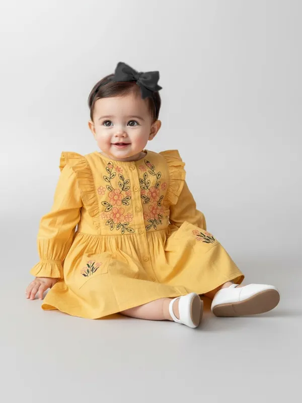 Bella_Moda_Girls_Floral_Embroidered_Cotton_Dress_With_Frill_Shoulders_And_Button_Front_And_Pockets