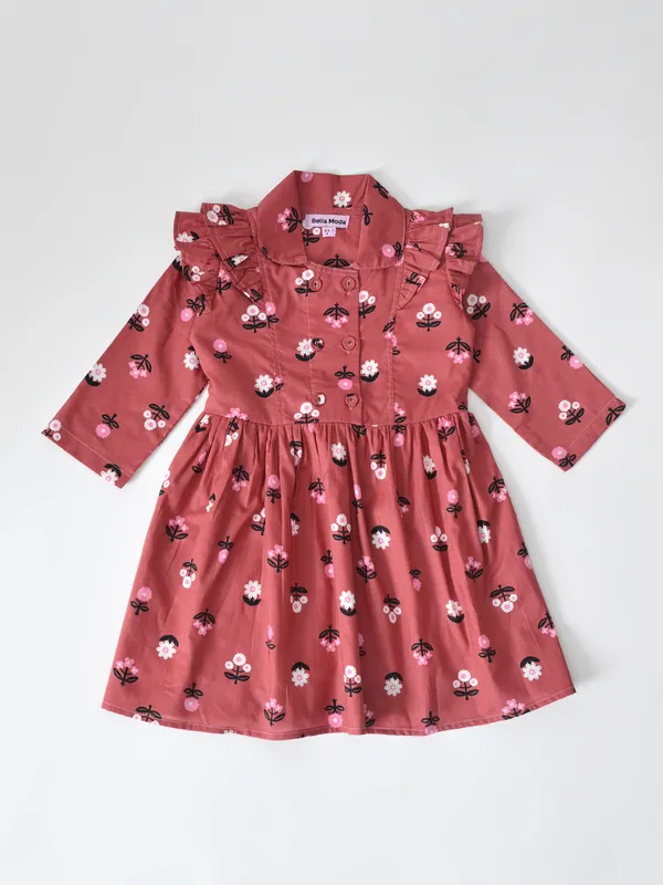 Bella_Moda_Cotton_Ballon_Sleeves_Ruffled_Dress_Brown