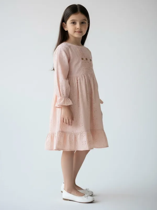 Bella_Moda_Schifli_Cutwork_Dress_With_Pleated_Yoke_And_Puff_3/4_Th_Sleeves