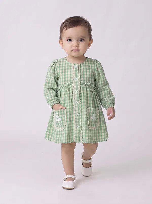 Baby_Girls_Checked_Cotton_Dress_With_Embroidered_Pockets_Green