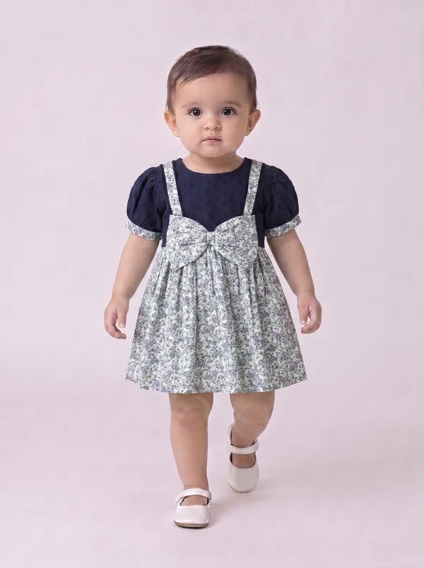 Baby_Girls_Printed_Cotton_Woven_Fit_And_Flare_Dress_With_Puff_Sleeves_And_Bow_Appilque_Blue