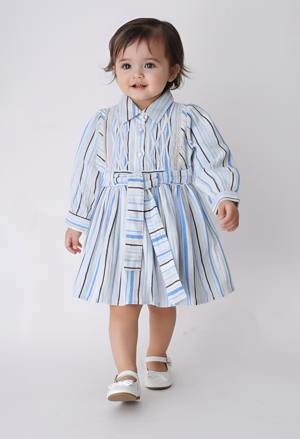 Bella_Moda_Baby_Girls_Striped_Dress_With_Shirt_Collar,_Pintuck_Detail_And_Waist_Tie