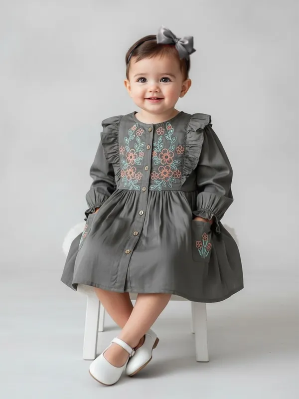 Bella_Moda_Girls_Floral_Embroidered_Cotton_Dress_With_Frill_Shoulders_And_Button_Front_And_Pockets