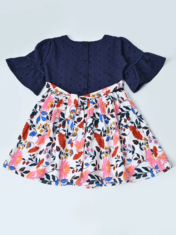 Baby_Girls_Floral_Printed_Cotton_Woven_Dress_With_Bell_Sleeves_Navy_Blue_And_Pink