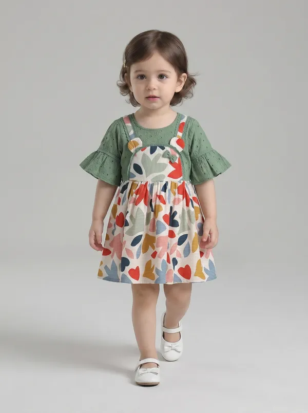 Baby_Girls_Floral_Printed_Cotton_Woven_Dress_With_Bell_Sleeves_Green