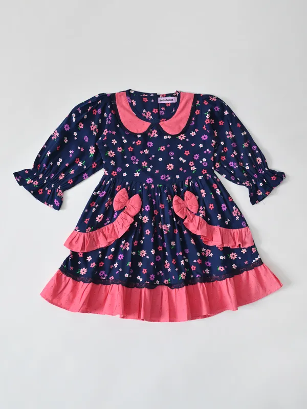 Bella_Moda_Cotton_Full_Sleeves_Frilled_Dresign_Printed_Dress_Navy_Blue