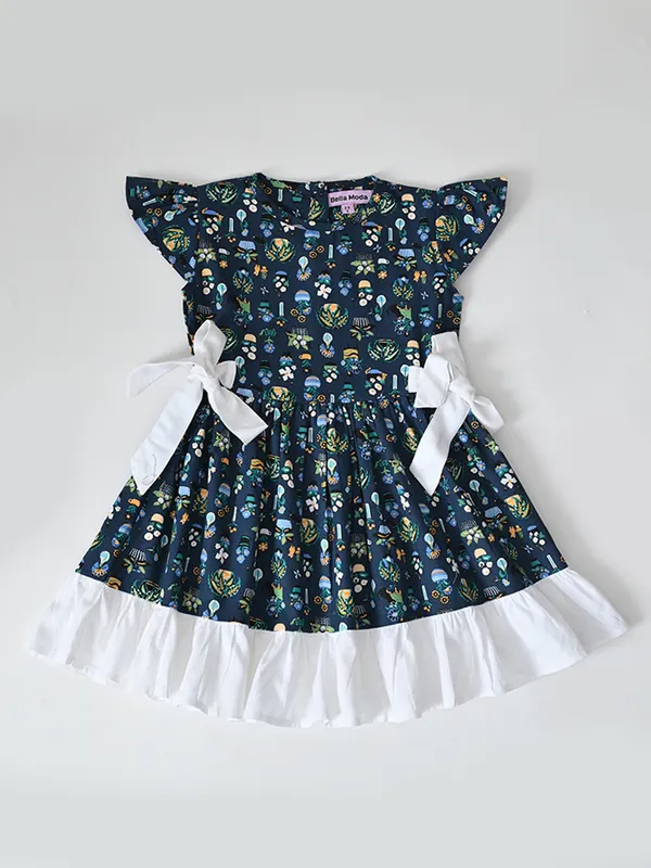 Bella_Moda_Cotton_Half_Sleeves_Front_Bow_Knott_Printed_Dress_Navy_Blue