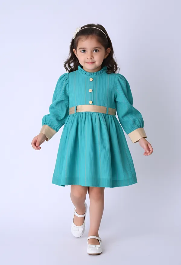 Bella_Moda_Girls_Fancy_Full_Sleeve_Dress_With_Contrast_Cuff_And_Belt