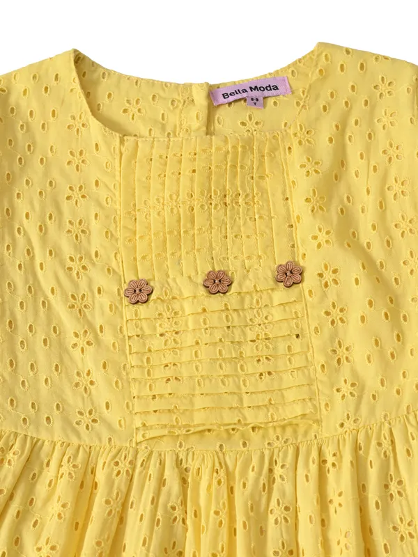 Bella_Moda_Schifli_Cutwork_Dress_With_Pleated_Yoke_And_Puff_3/4_Th_Sleeves