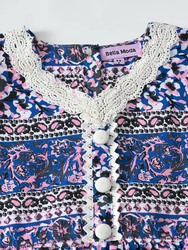 Bella_Moda_Cotton_3/4_Th_Sleeves_Fit_And_Flare_Printed_Dress_Navy_Blue