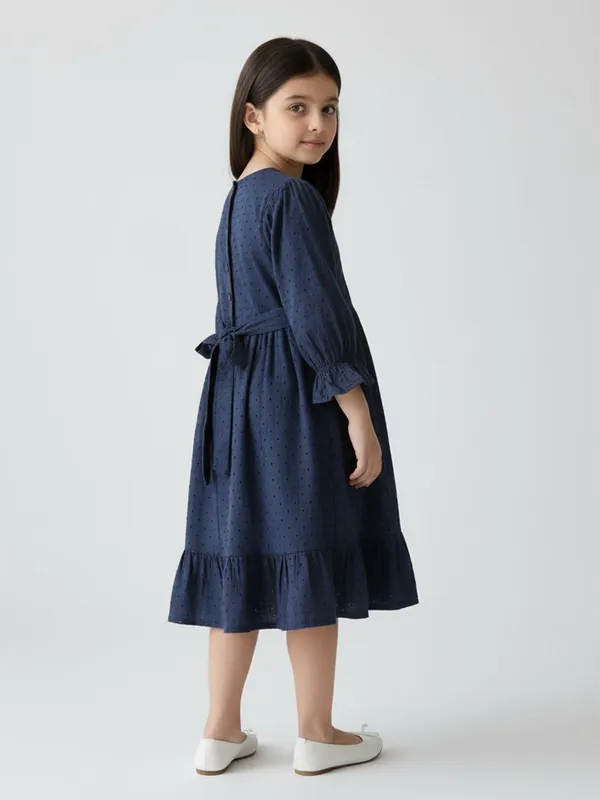 Bella_Moda_Schifli_Cutwork_Dress_With_Pleated_Yoke_And_Puff_3/4_Th_Sleeves