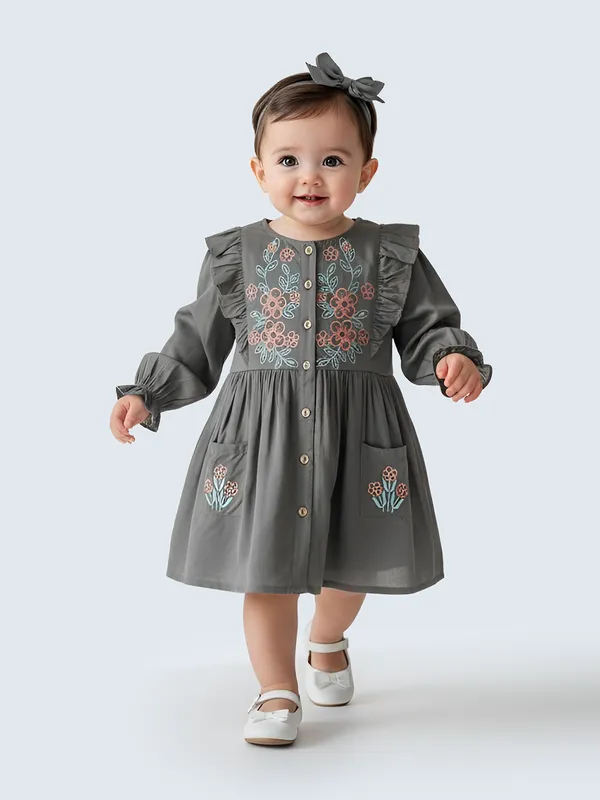 Bella_Moda_Girls_Floral_Embroidered_Cotton_Dress_With_Frill_Shoulders_And_Button_Front_And_Pockets