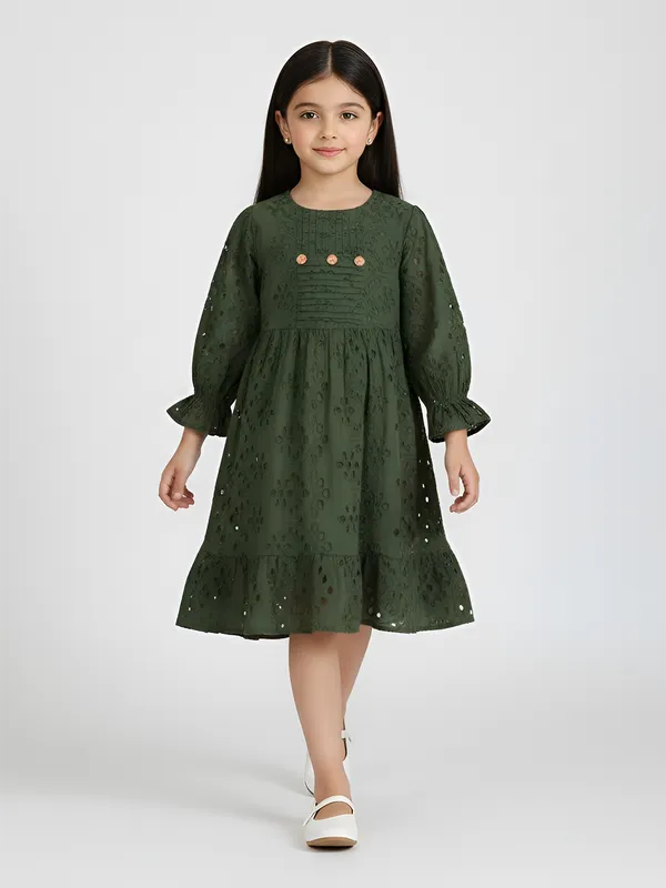 Bella_Moda_Schifli_Cutwork_Dress_With_Pleated_Yoke_And_Puff_3/4_Th_Sleeves