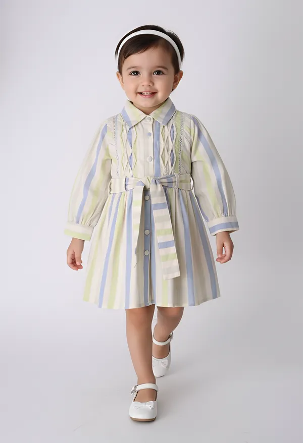 Bella_Moda_Baby_Girls_Striped_Dress_With_Shirt_Collar,_Pintuck_Detail_And_Waist_Tie