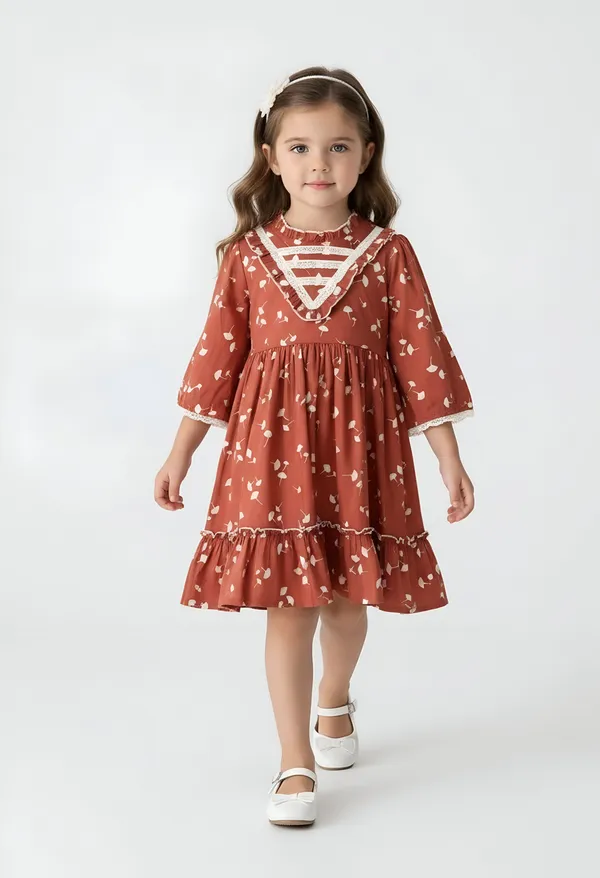 Bella_Moda_Cotton_Woven_Girls_Printed_Dress_With_Lace_Yoke_And_3/4_Sleeves