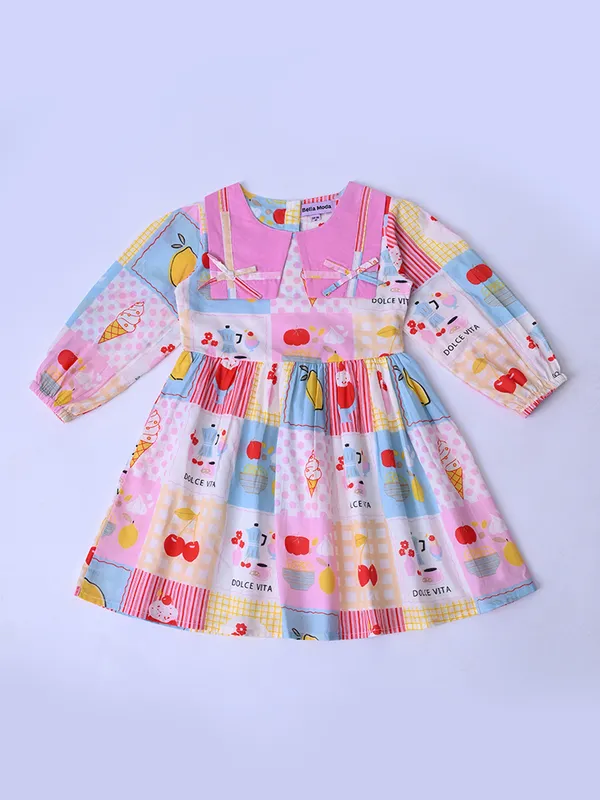 Bella_Moda_Baby_Girls_Printed_Dress_With_Contrast_Collar_And_Bow_Detail