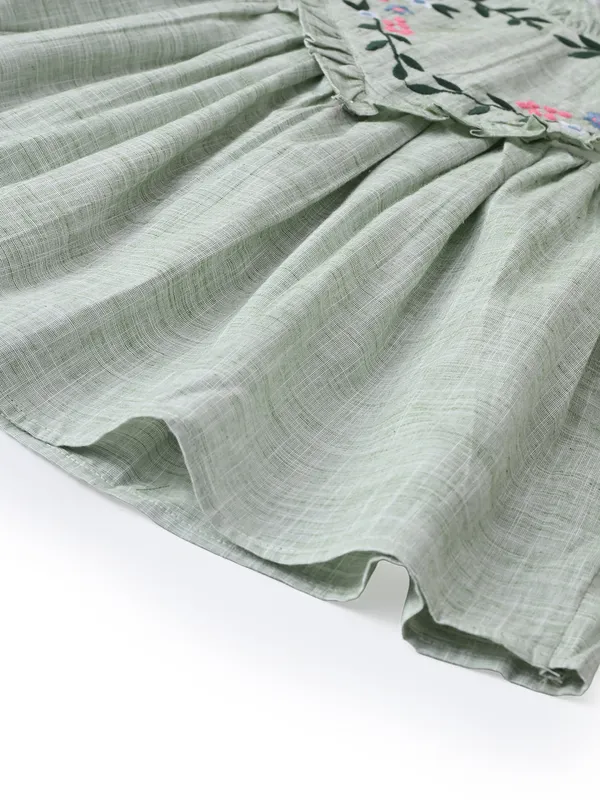 Girls_Floral_Embroidered_Cotton_Woven_Dress_With_Full_Sleeves_Green