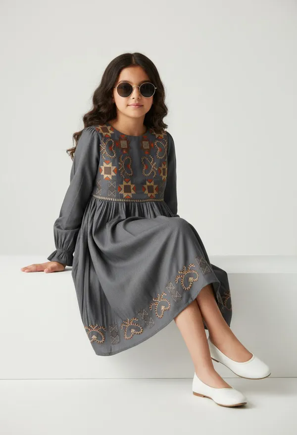 Bella_Moda_Girls_Woven_Embroidered_Long_Sleeve_Fit_And_Flare_Dress