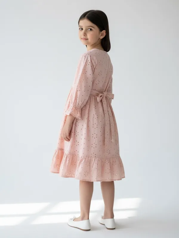 Bella_Moda_Schifli_Cutwork_Dress_With_Pleated_Yoke_And_Puff_3/4_Th_Sleeves