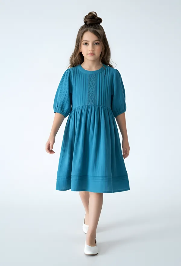 Bella_Moda_Cotton_Woven_Solid_Pleated_Yoke_Puff_Sleeve_Fit_And_Flare_Dress