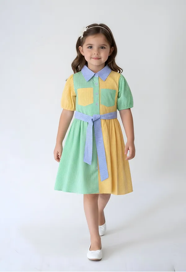 Bella_Moda_Cotton_Woven_Girls_Color_Block_Striped_Shirt_Dress_With_Waist_Tie_Belt