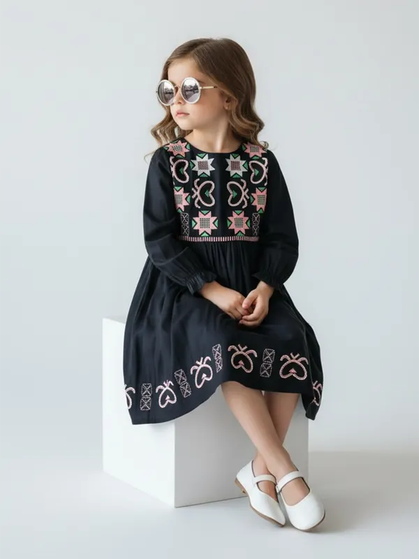 Bella_Moda_Girls_Woven_Embroidered_Long_Sleeve_Fit_And_Flare_Dress