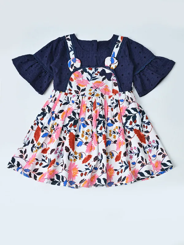 Baby_Girls_Floral_Printed_Cotton_Woven_Dress_With_Bell_Sleeves_Navy_Blue_And_Pink