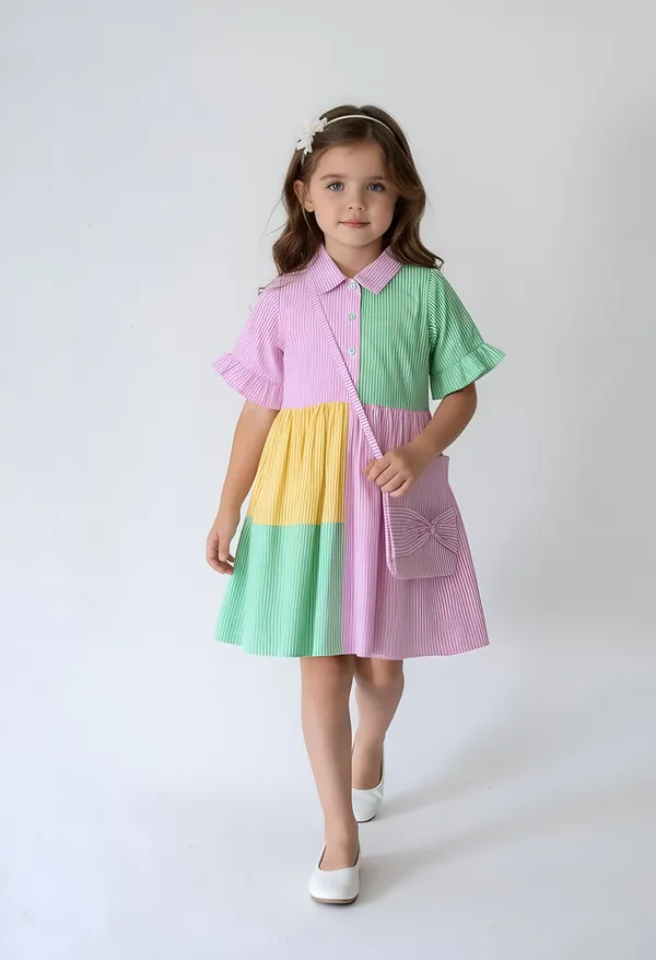Bella_Moda_Cotton_Woven_Girls_Color_Block_Striped_Shirt_Dress_With_Sling_Bag