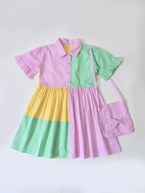 Bella_Moda_Cotton_Woven_Girls_Color_Block_Striped_Shirt_Dress_With_Sling_Bag