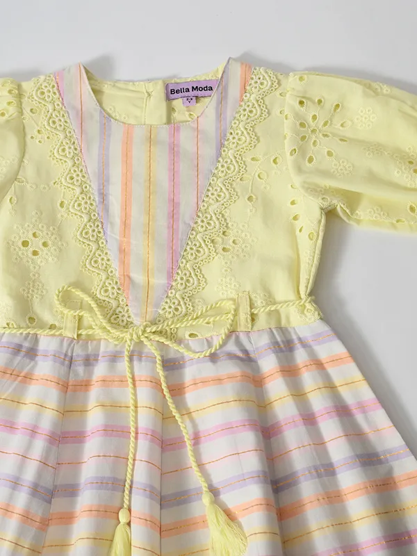 Bella_Moda_Cotton_Woven_Girls_Striped_Dress_With_Embroidered_Overlay_And_Waist_Tie
