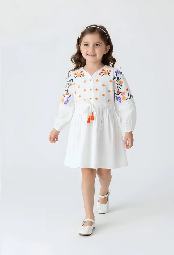 Bella_Moda_Cotton_Woven_Girls_Floral_Embroidered_A_Line_Dress_With_Tassel_Tie_Up
