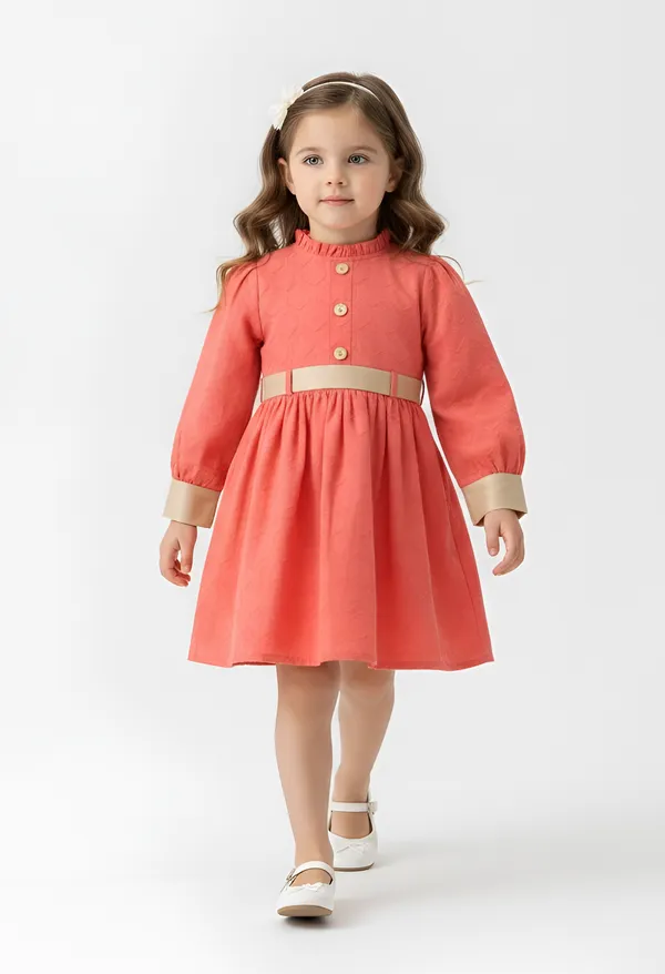 Bella_Moda_Girls_Fancy_Full_Sleeve_Dress_With_Contrast_Cuff_And_Belt