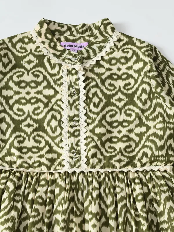 Bella_Moda_Cotton_Full_Sleeeves_Fit_And_Flare_Printed_Dress_Green