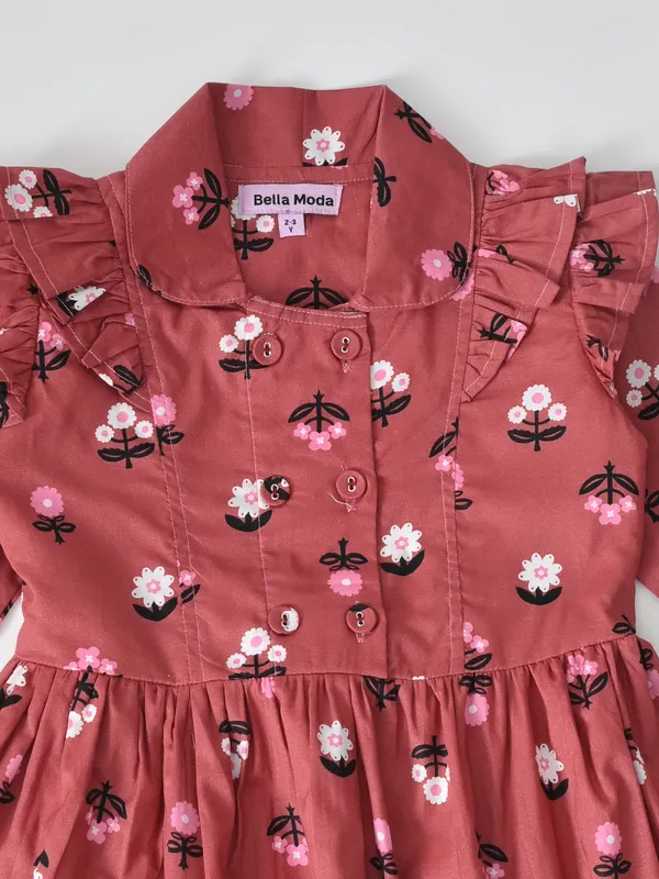 Bella_Moda_Cotton_Ballon_Sleeves_Ruffled_Dress_Brown