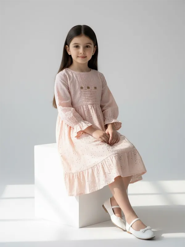 Bella_Moda_Schifli_Cutwork_Dress_With_Pleated_Yoke_And_Puff_3/4_Th_Sleeves