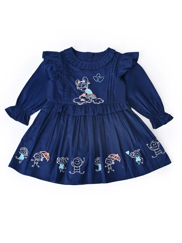 Baby_Girls_Embroidered_Cotton_Dress_With_Full_Sleeves_And_Floral_Print_Blue