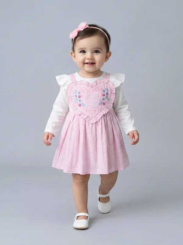 Girls_Floral_Embroidered_Cotton_Woven_Dress_With_Full_Sleeves_Pink
