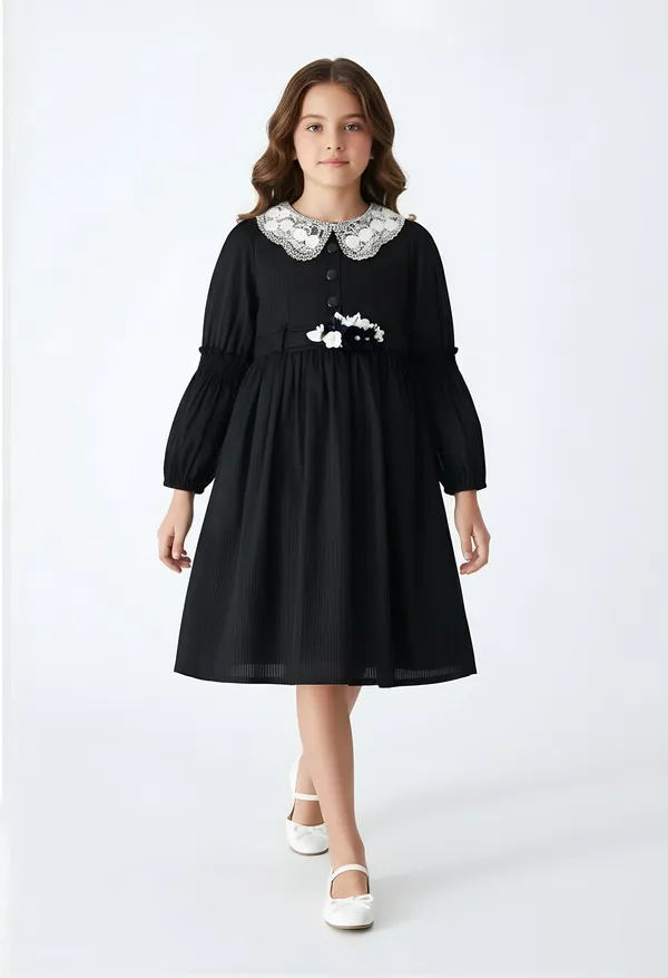 Bella_Moda_Cotton_Woven_Girls_Black_Lace_Collar_Dress_With_Floral_Waist_Detail
