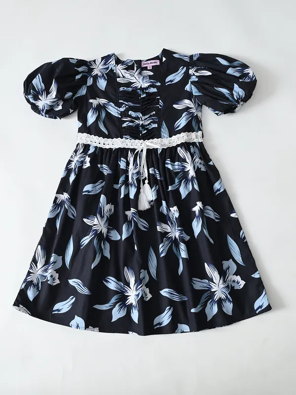 Bella_Moda_Cotton_Balloon_Sleeves_Fit_And_Flare_Printed_Dress_Navy_Blue