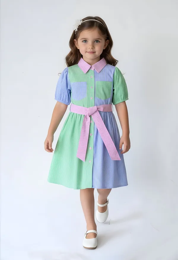 Bella_Moda_Cotton_Woven_Girls_Color_Block_Striped_Shirt_Dress_With_Waist_Tie_Belt