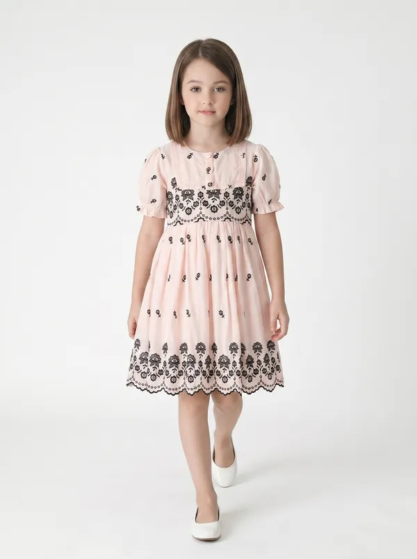 Bella_Moda_Cotton_Woven_Half_Puffed_Sleeves_Floral_Embroidered_Dress