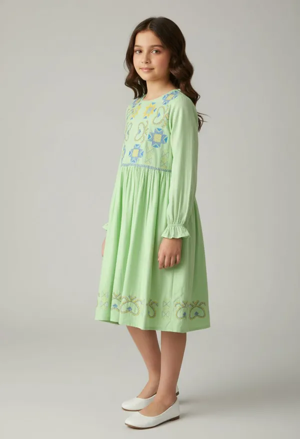 Bella_Moda_Girls_Woven_Embroidered_Long_Sleeve_Fit_And_Flare_Dress