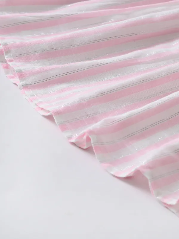 Girls_Sriped_Cotton_Woven_Dress_With_Bow_Waist_Applique_Pink