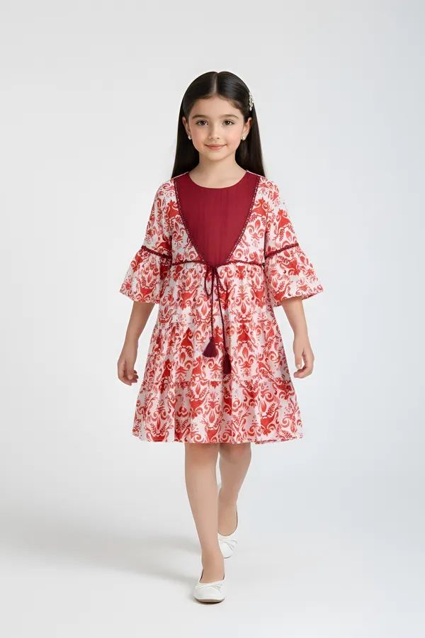 Bella_Moda_Cotton_Full_Sleeves_All_Over_Lace_Applique_Printed_Dress_Red