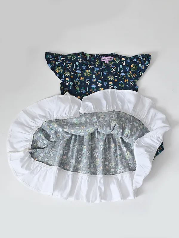Bella_Moda_Cotton_Half_Sleeves_Front_Bow_Knott_Printed_Dress_Navy_Blue